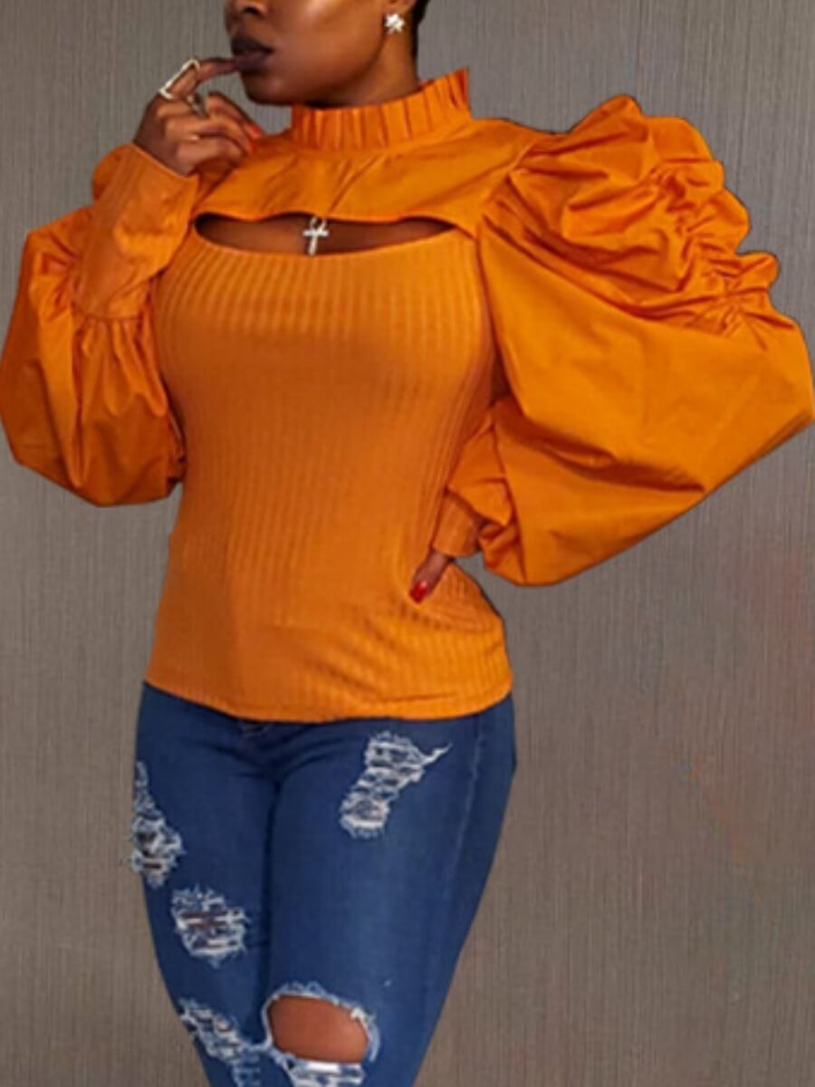 

Lovely Stylish Ruffle Design Hollow-out Croci Blouse