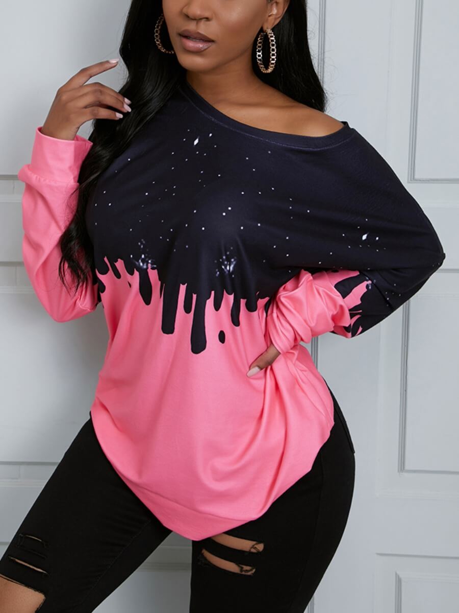 

Lovely Casual Dropped Shoulder Print Patchwork Pink Hoodie