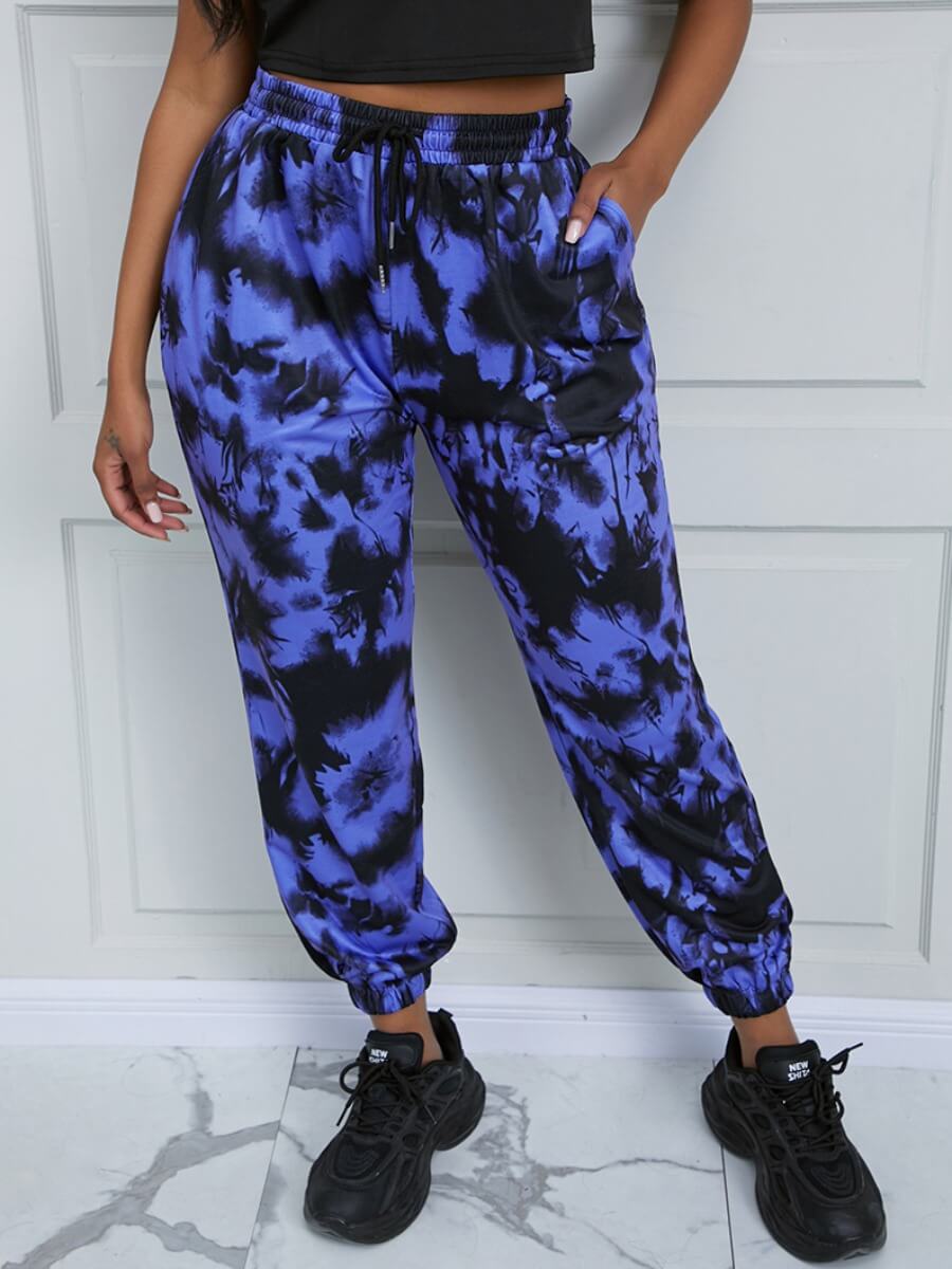 

Lovely Casual Tie-dye Drawstring Deep Blue Pants