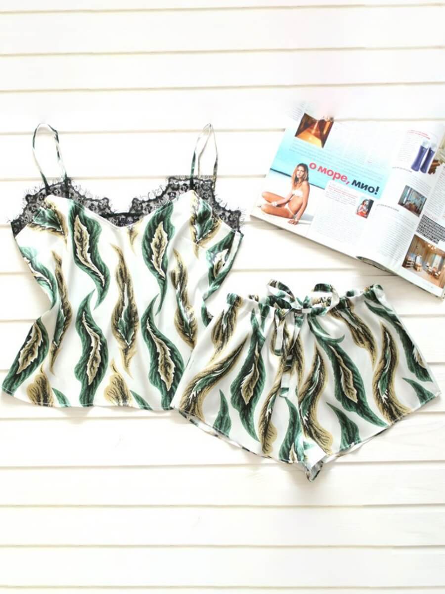 

Lovely Home Style Lace Patchwork Green Sleepwear