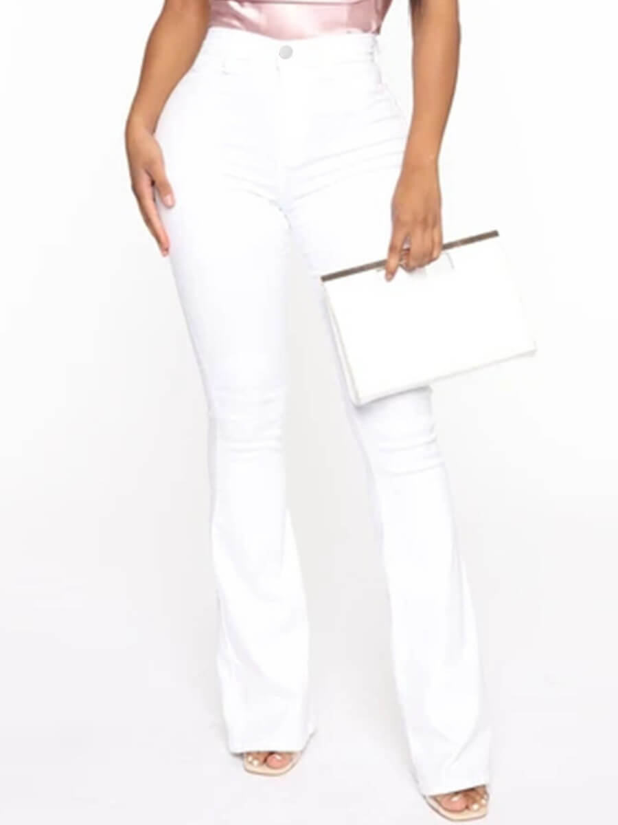 

Lovely Casual High-waisted Flared White Jeans