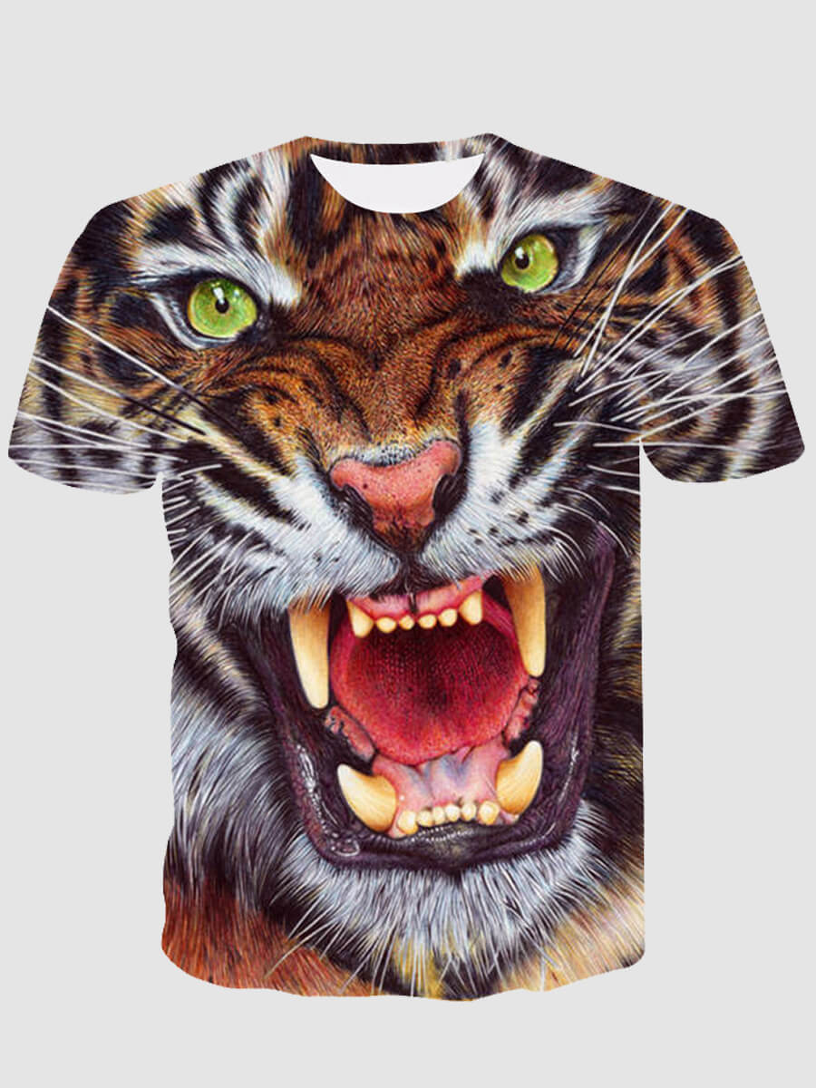 

Lovely Men Street O Neck Animal Print Muiticolor T-shirt, Multi