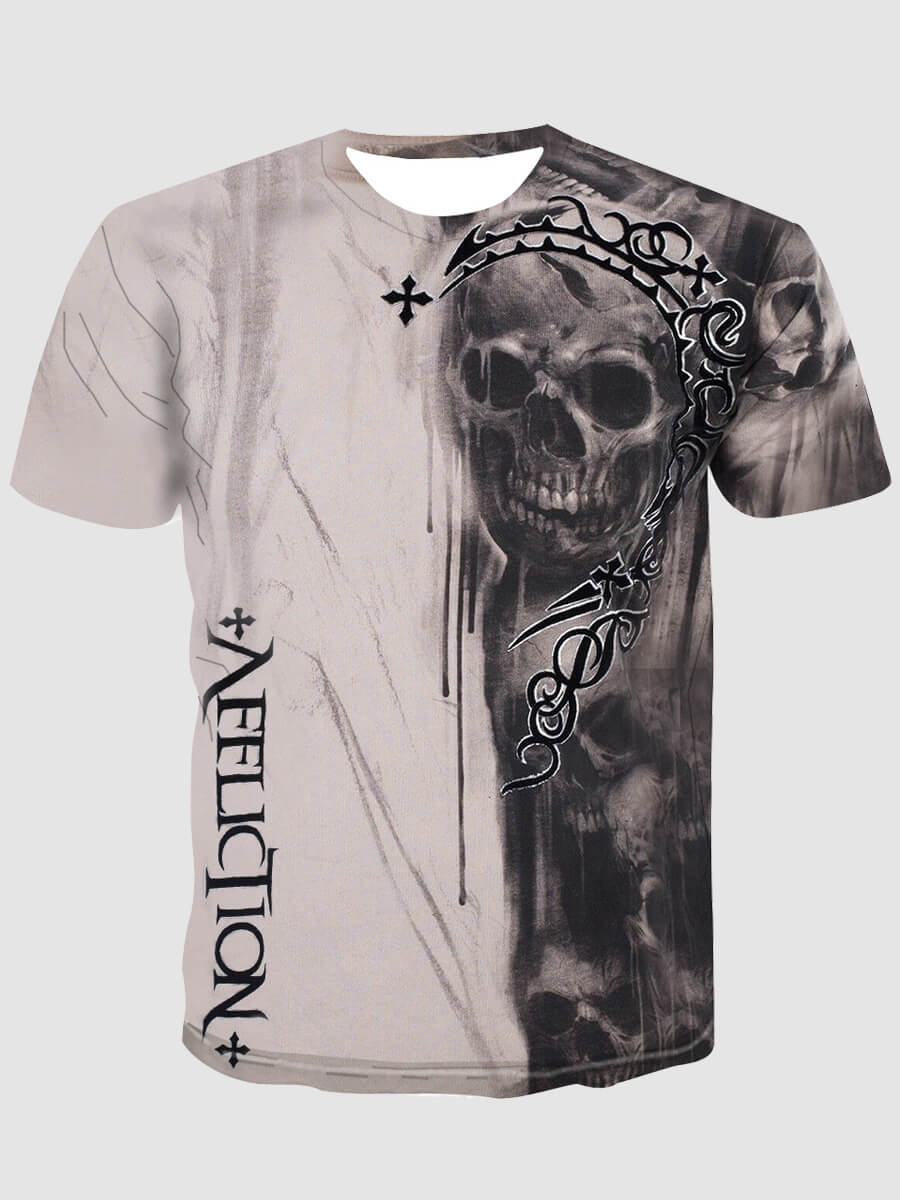 

Lovely Casual O Neck Skeleton Letter Print Grey Men T-shirt