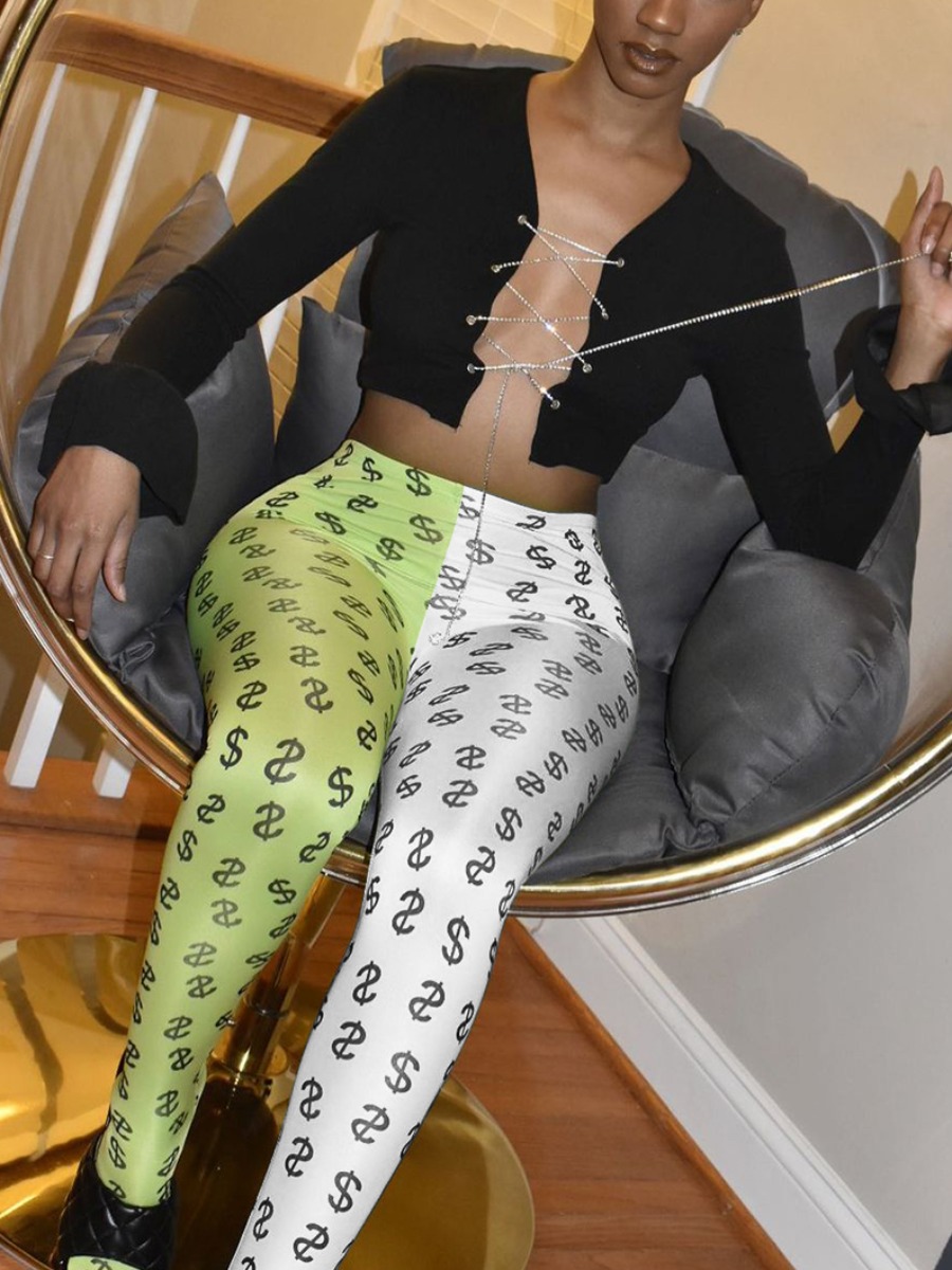 Lovely Casual Mid Waist Letter Print Patchwork Green Pants(No-positioning Printing)