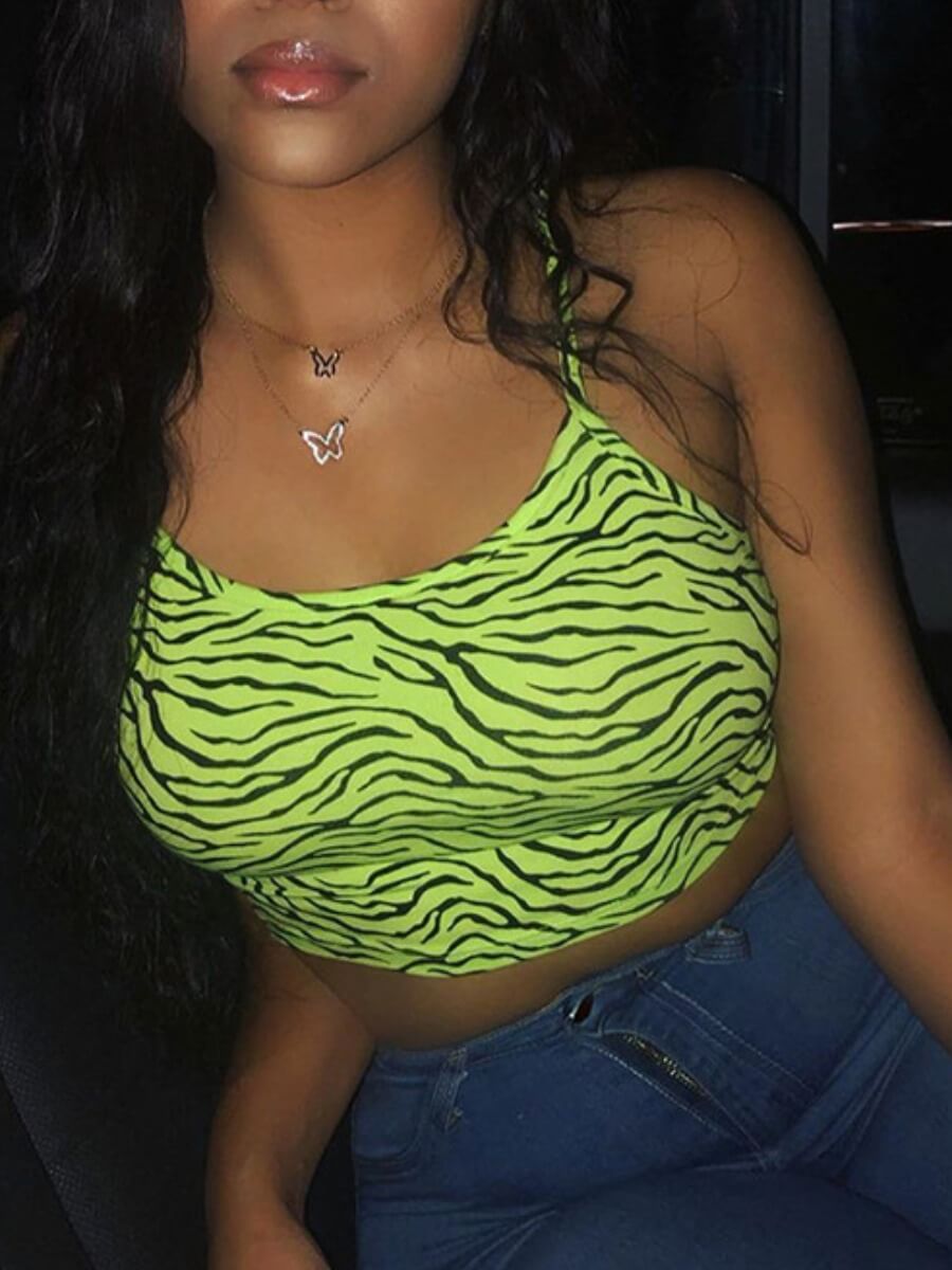 

Lovely Street Animal Print Skinny Green Camisole