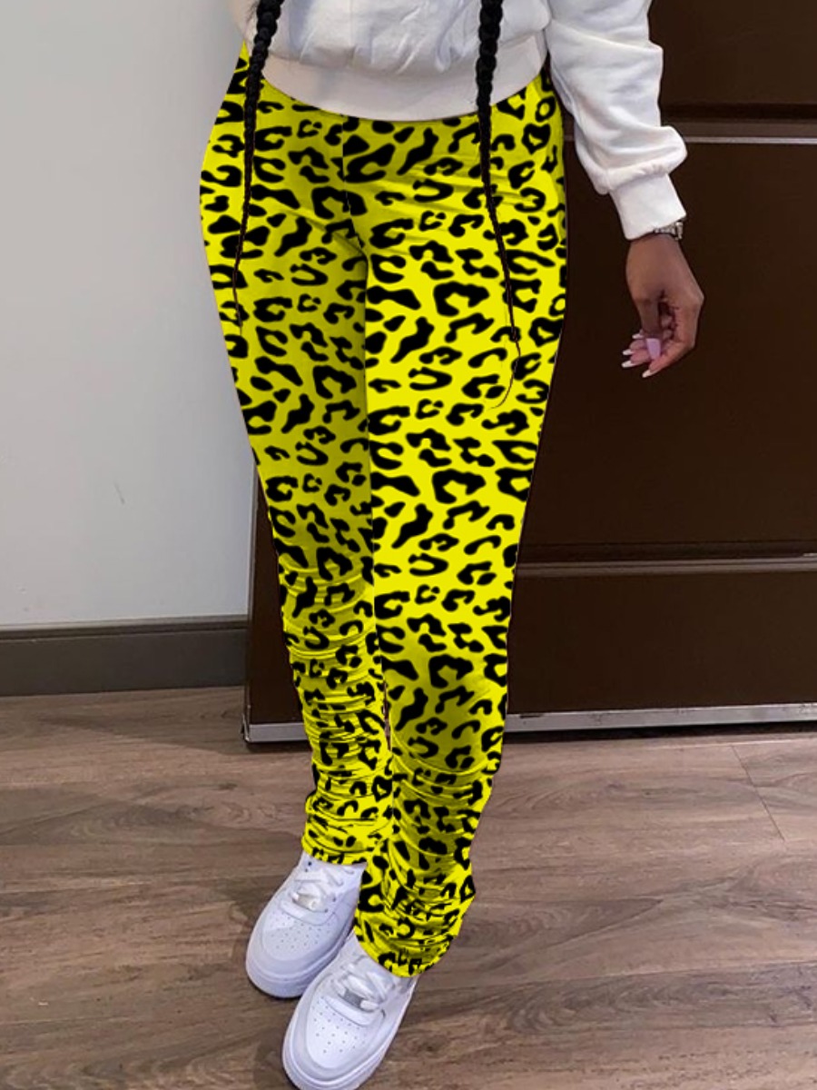 

LW Casual Leopard Print Patchwork Yellow Pants(No-positioning Printing)