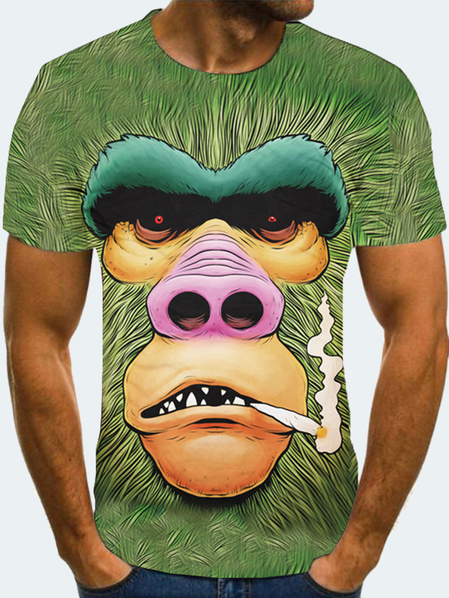 

Lovely Men Casual O Neck Animal Print Green T-shirt