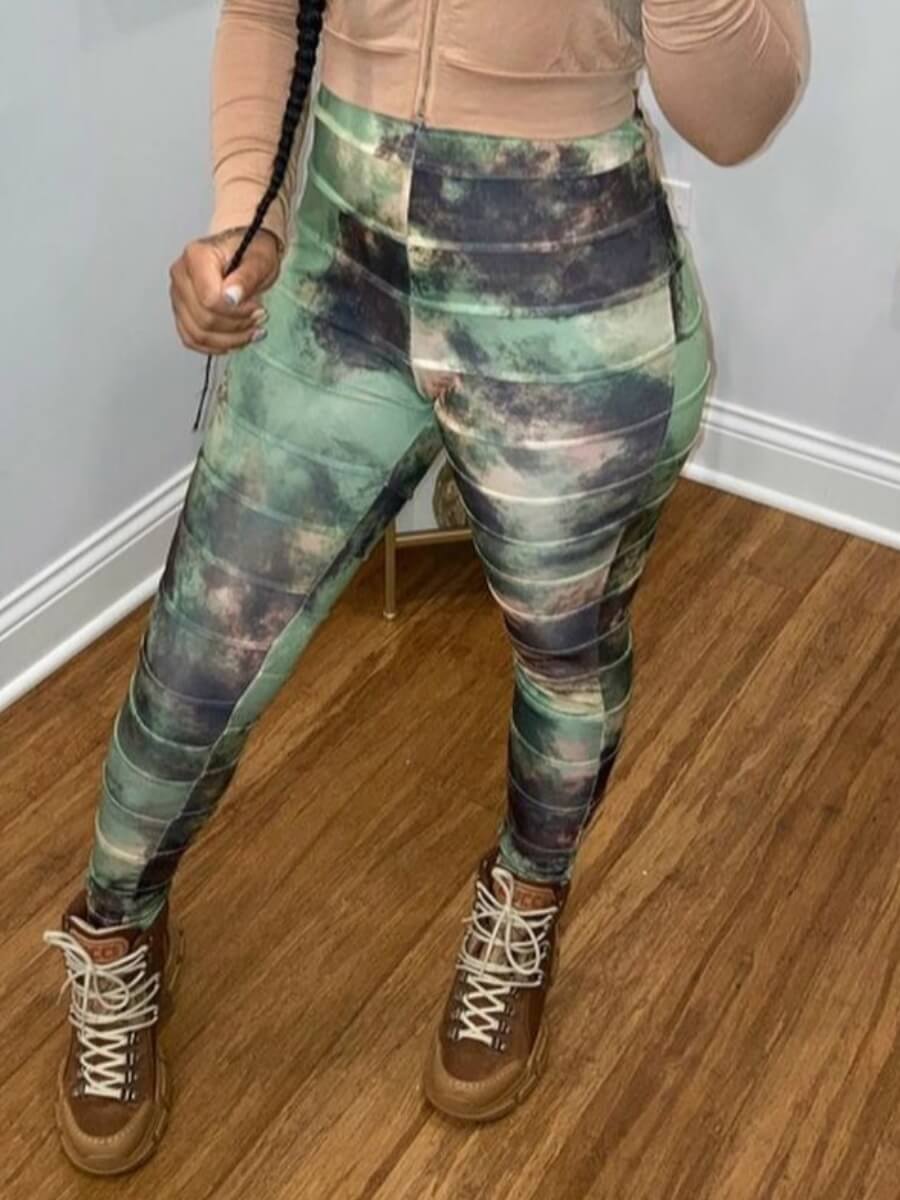 

LW Street High-waisted Tie-dye Green Pants