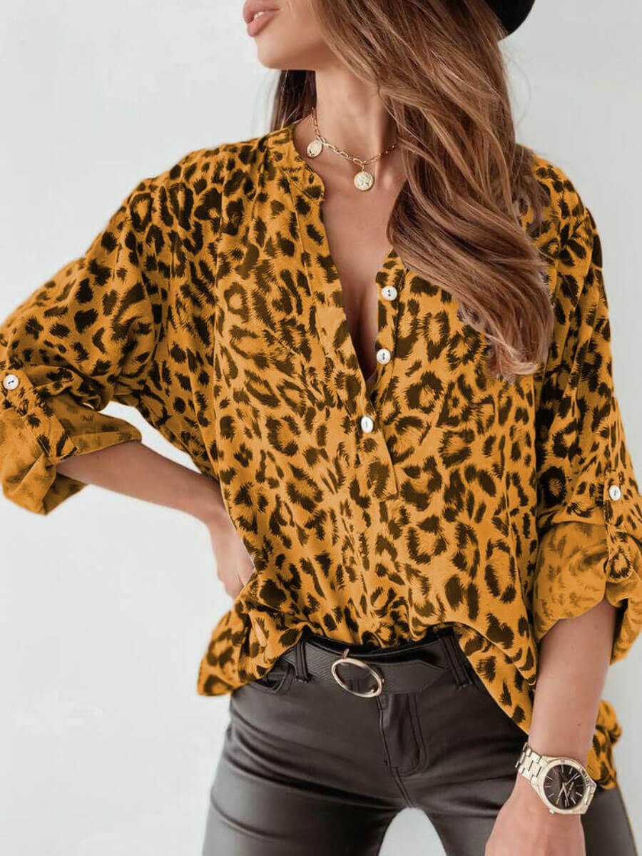 

Lovely Casual Dropped Shoulder Leopard Print Yellow Blouse