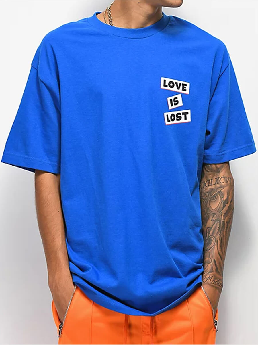 

Lovely Men Casual O Neck Letter Graffiti Print Blue T-shirt