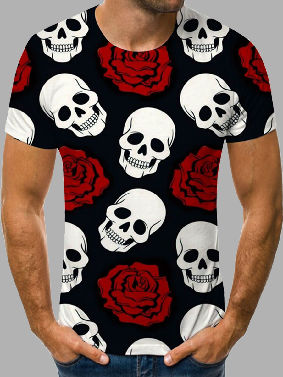 

Lovely Men Casual Skeleton Print Black T-shirt