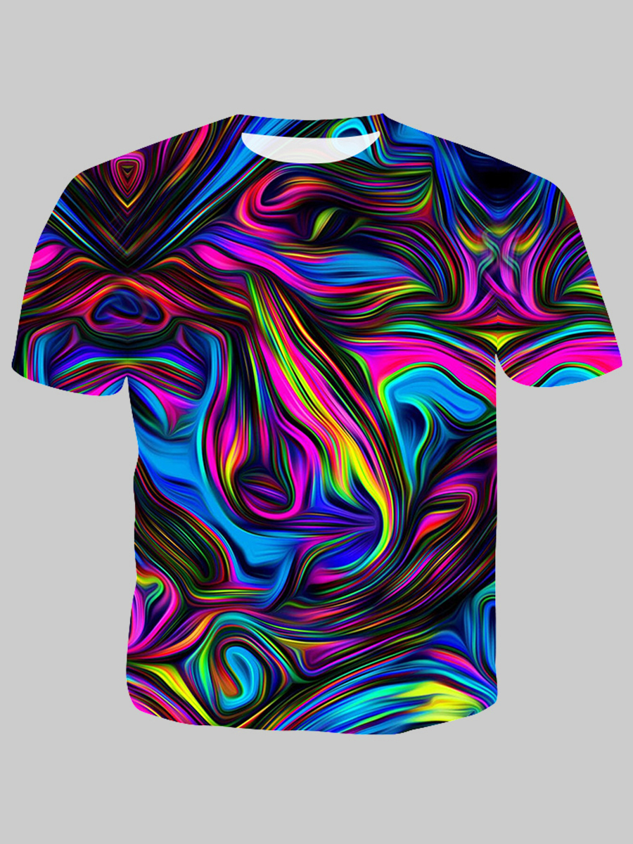 

Lovely Men Trendy O Neck Print Patchwork Multicolor Men T-shirt, Multi