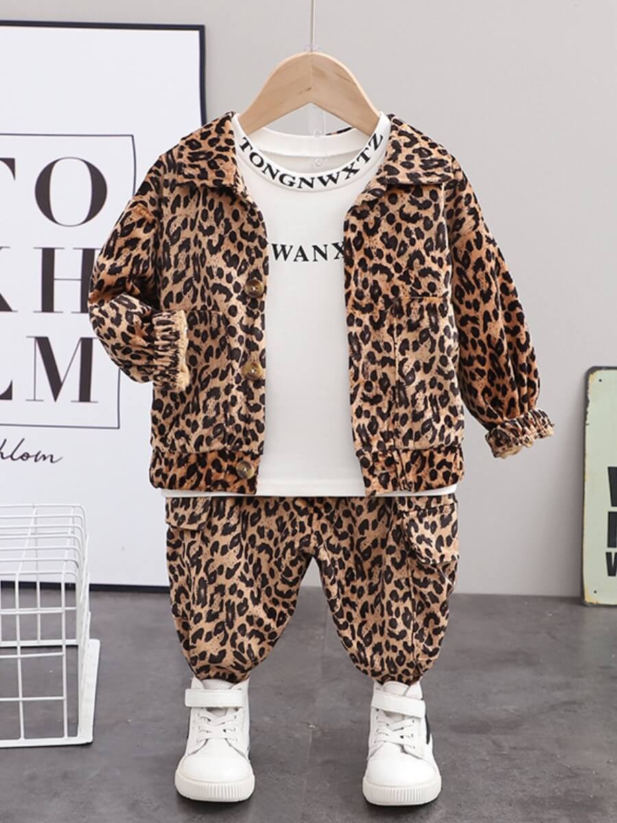 

Lovely Casual Letter Leopard Print Boy Three Piece Pants Set