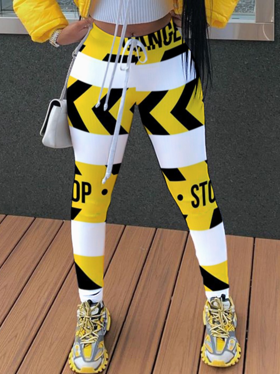 

Lovely Street Letter Print Striped Yellow Pants