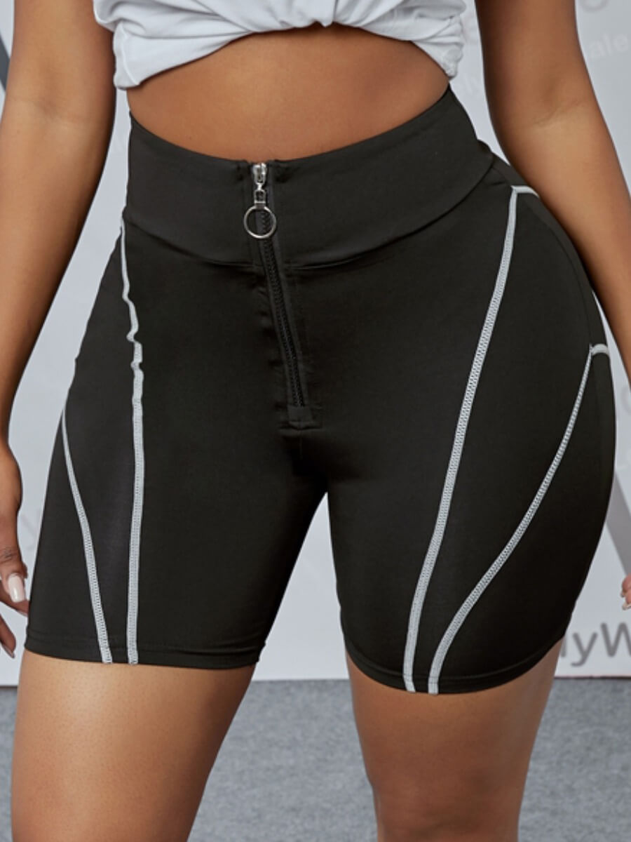

Lovely Sportswear Striped Zipper Design Black Shorts