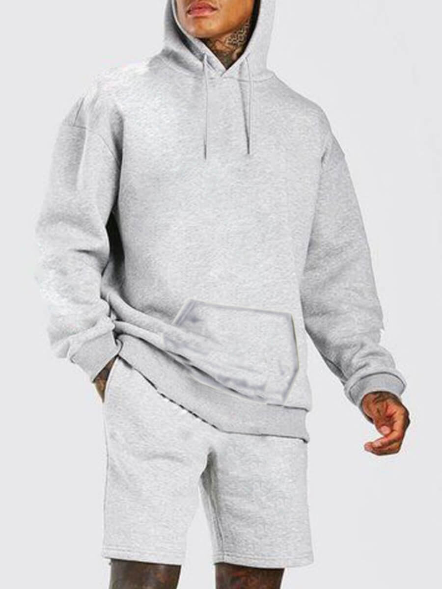 

Lovely Casual Hooded Collar Drawstring Grey Men Two Piece Shorts Set