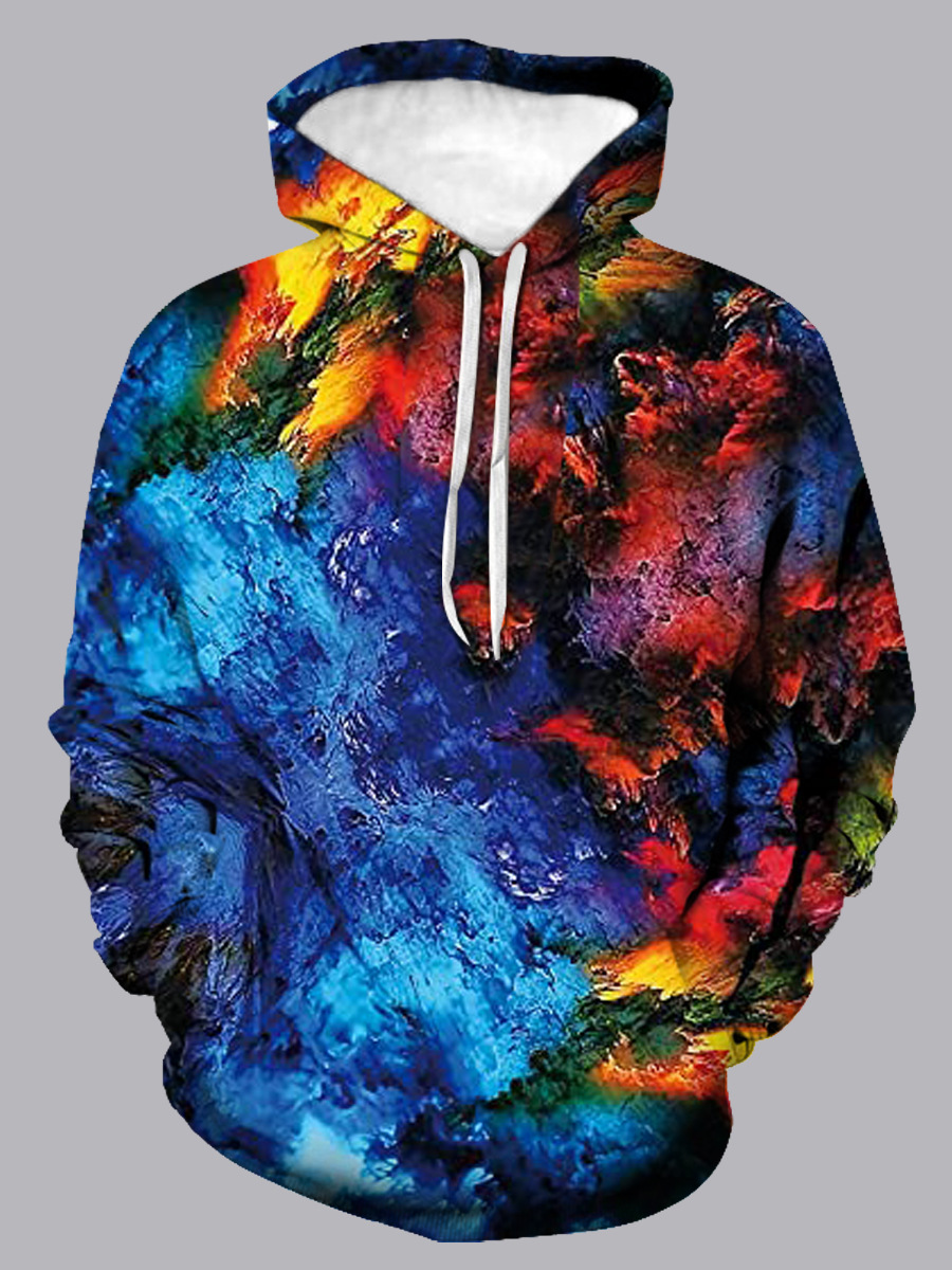 

Lovely Casual Tie-dye Kangaroo Pocket Multicolor Men Hoodie, Multi
