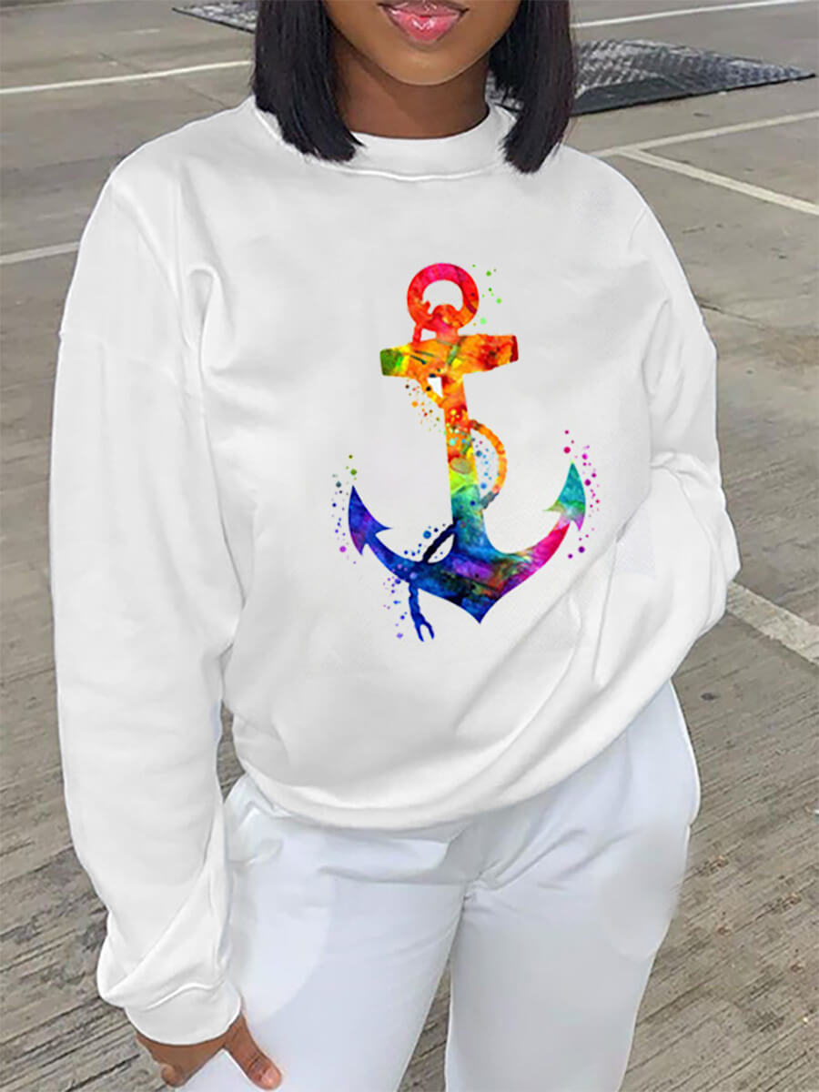 

Lovely Casual O Neck Print Patchwork White Hoodie