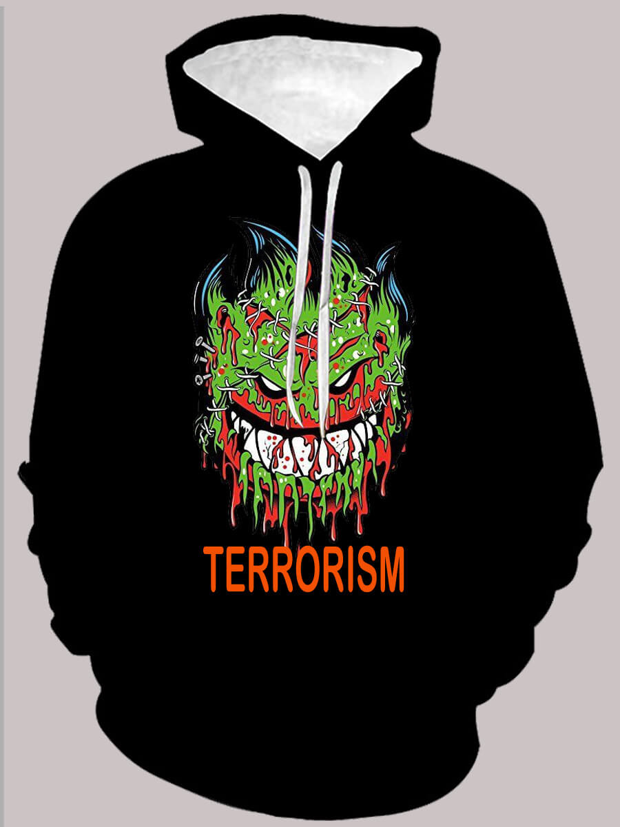 

Lovely Casual Hooded Collar Drawstring Print Black Men Hoodie
