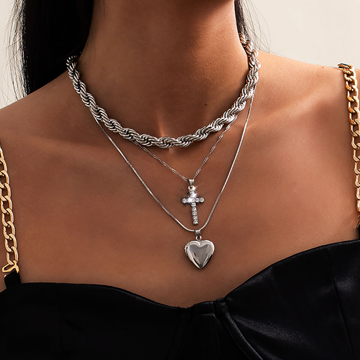 

Lovely Chic Heart-shaped Silver Multilayer Necklace