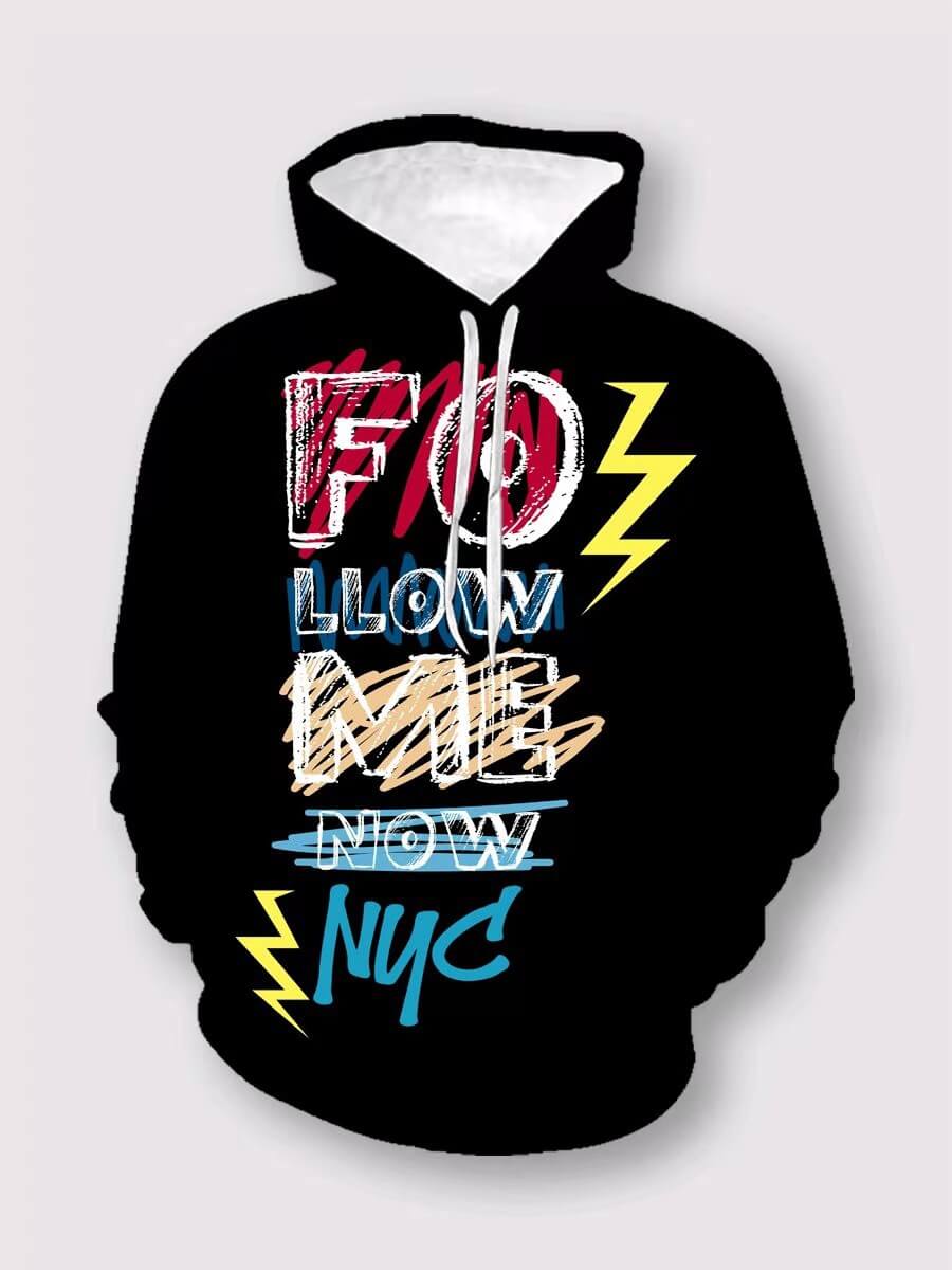 

Lovely Street Hooded Collar Letter Print Patchwork Black Boy Hoodie