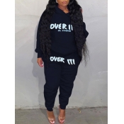 Lovely Casual Hooded Collar Letter Print Black Two
