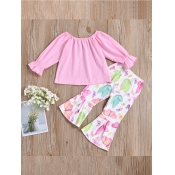 Lovely Casual Flared Butterfly Print Pink Girl Two