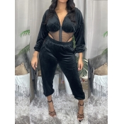 LW Sweet Mesh Patchwork Hollow-out Black Two Piece