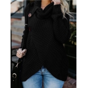 Lovely Casual Button Cross-over Design Black Plus 