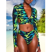 Lovely Chic Print Patchwork Hollow-out Green Tanki