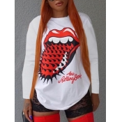 LW COTTON Casual Lip Letter Print Patchwork White 