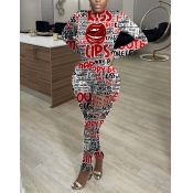LW Red Lip Serie Chic Letter Print Ripped White On