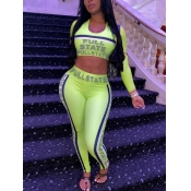 Lovely Chic Striped Letter Print Green Two Piece P