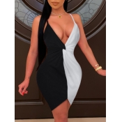 Lovely Sexy Deep V Neck Spaghetti Strap Patchwork 