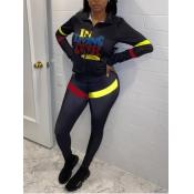 Lovely Sportswear Letter Print Patchwork Black Two
