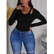 Lovely Chic O Neck Hollow-out Black T-shirt