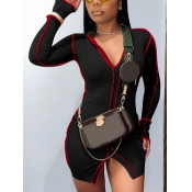 Lovely Chic Flared Striped Front Slit Black Mini D