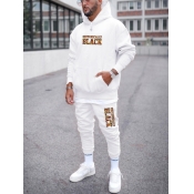LW Men Letter Print Kangaroo Pocket Pants Set