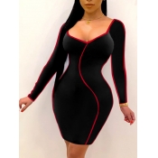 Lovely Chic U Neck Striped Black Mini Dress