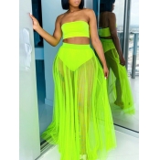 Lovely Sweet Strapless See-through Green Plus Size