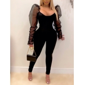 LW Sexy See-through Ruffle Design Patchwork Black 