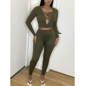 Lovely Chic Bandage Hollow-out Design Green Two Pi