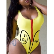 Lovely Casual Letter Print Zipper Design Yellow On