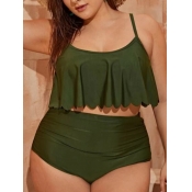 LW Plus Size U Neck Flounce Design Tankini