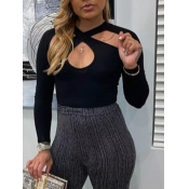 Lovely Chic O Neck Hollow-out Black T-shirt