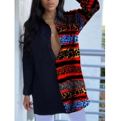 Lovely Casual Leopard Print Patchwork Black Blouse