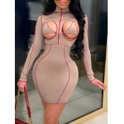 Lovely Sexy Turtleneck Hollow-out Dusty Pink Mini 