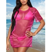 Lovely Sweet See-through Lace-up Rose Red Three-pi