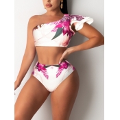 LW Sweet One Shoulder Floral Print Pink Tankini