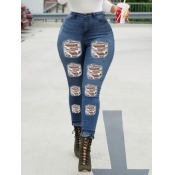 Lovely Street High-waisted Broken Holes Deep Blue 